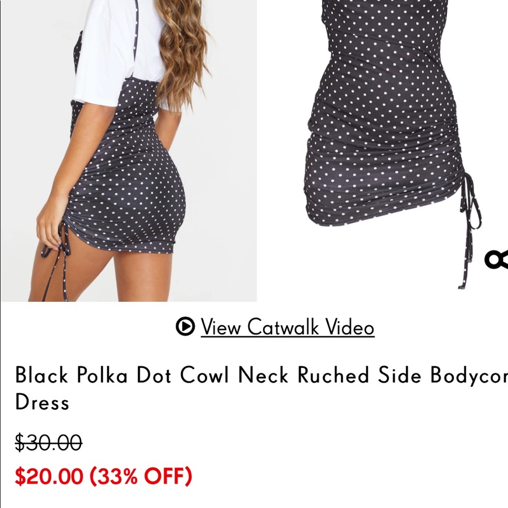 NWT PrettyLittleThing Polka Dot Side Bodycon Dress